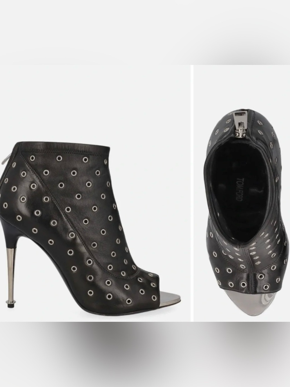 Tom Ford Peep-Toe Leather Grommet Bootie